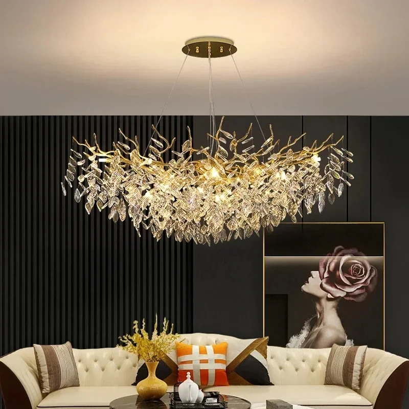 

Golden luxury branch crystal chandelier indoor villa dining room living room LED modern light luxury ceiling chandelier