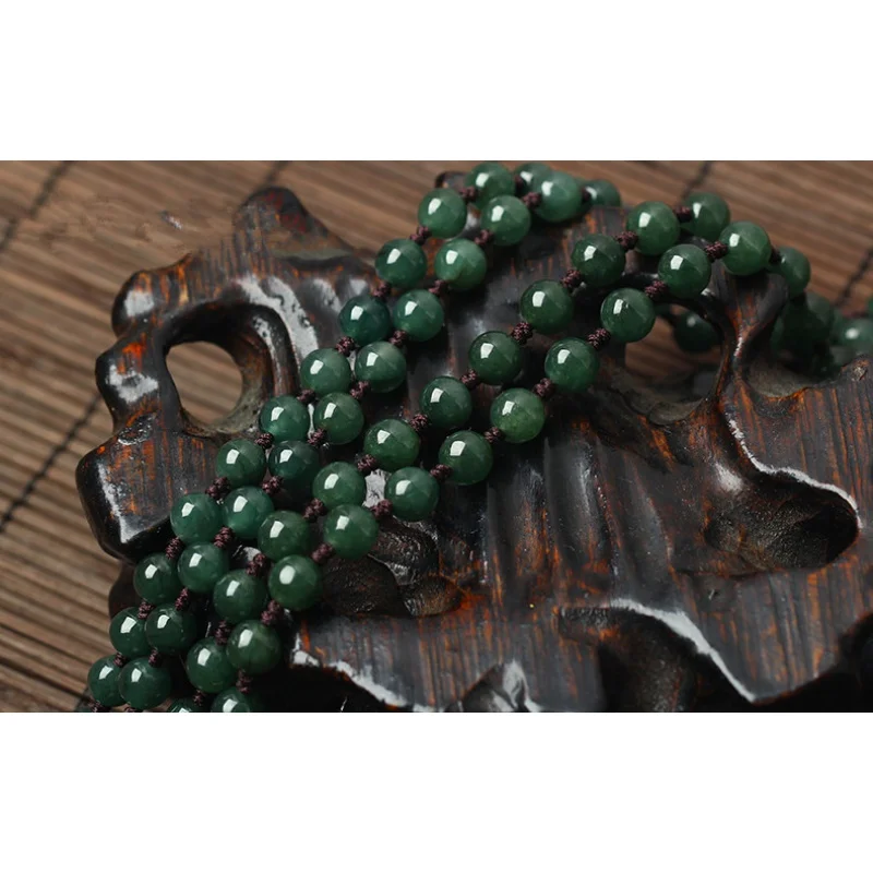 Emerald Chain Hand-Woven Pendant Jade Oil Green round Bead Lanyard Necklace Rope