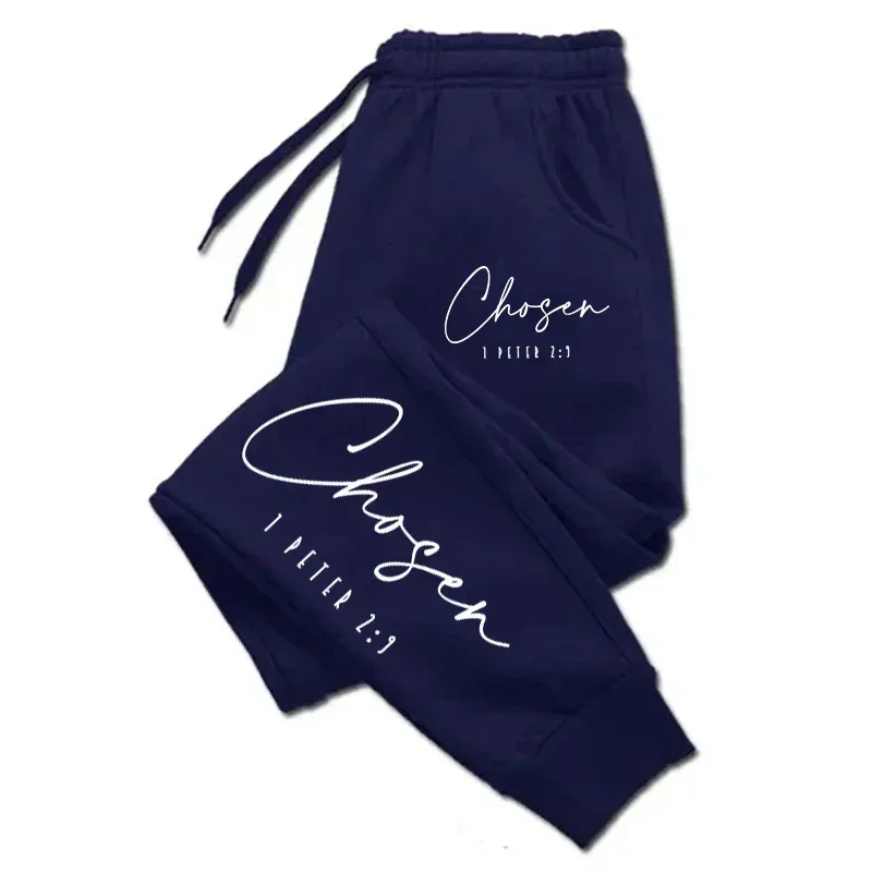 Chosen Letter Printed Sweatpant Woman Man Casual Long Pocket Outdoors Sweat Pants Comfortable Warm Fleece Jogger Couple Clothing
