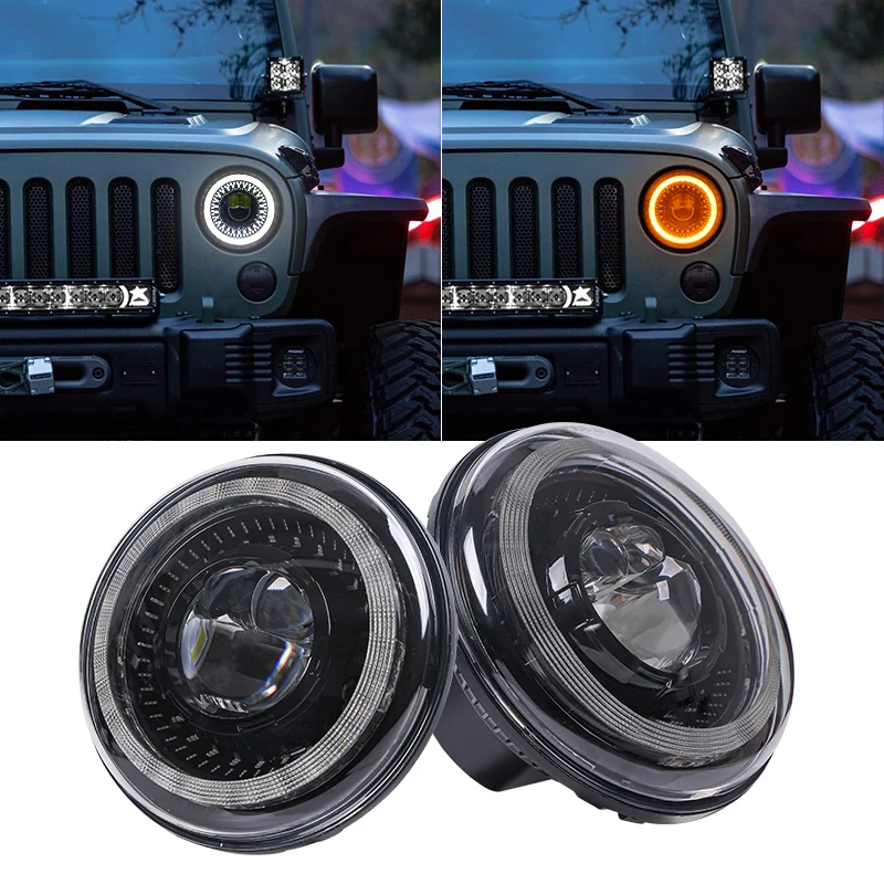 

7inch Motorcycle Headlamp E9 DOT E-mark Led Headlight with Amber Turn Signal for Niva Lada 4x4 Offroad Jeep Wrangler VAZ UAZ