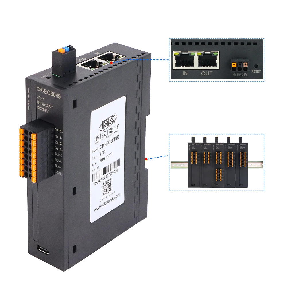

CK-EC3049 Модуль аналогового ввода EtherCAT BUS Модуль измерения температуры термопары удаленного ввода-вывода
