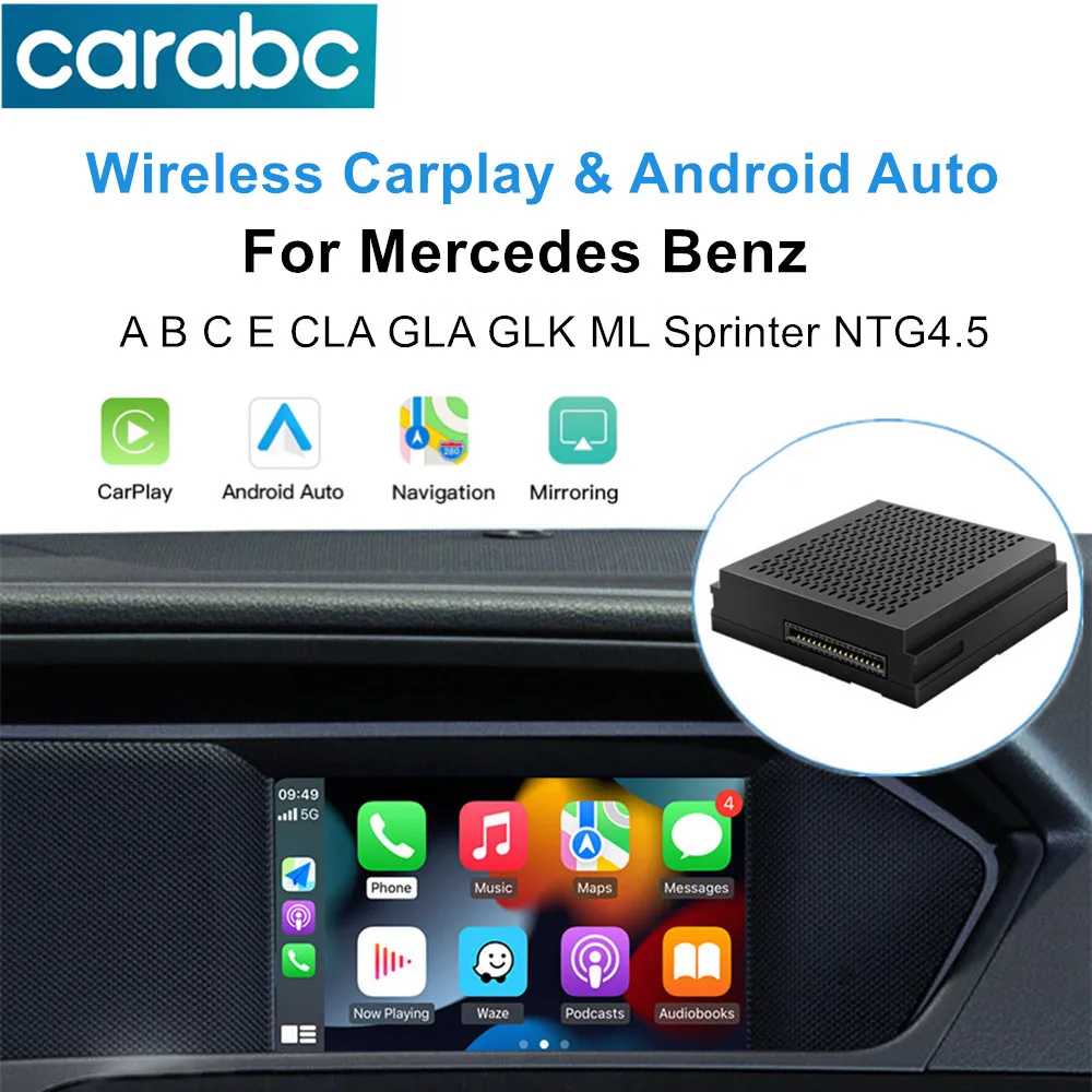 CARABC Wireless Carplay Android Auto For Mercedes Benz A B C E CLA GLA GLK ML Sprinter NTG4.5 Becker Module GPS Navigation