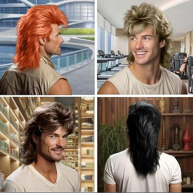 WHIMSICAL W Synthetic Hair Mullet Wigs for Men 70s & 80s Costume Party Wigs Retro Cosplay Rocker Disco Fancy Show Wigs view 5