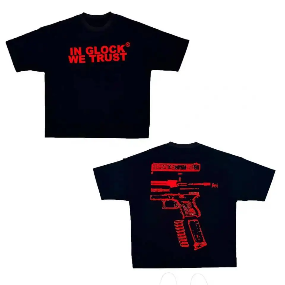 Kixkz Fashion Brand Women's T-shirts IN GLOCK WE TRUST Letter Printed Short-sleeve Oversized Cotton T-shirt for Women Tops Tees image 3