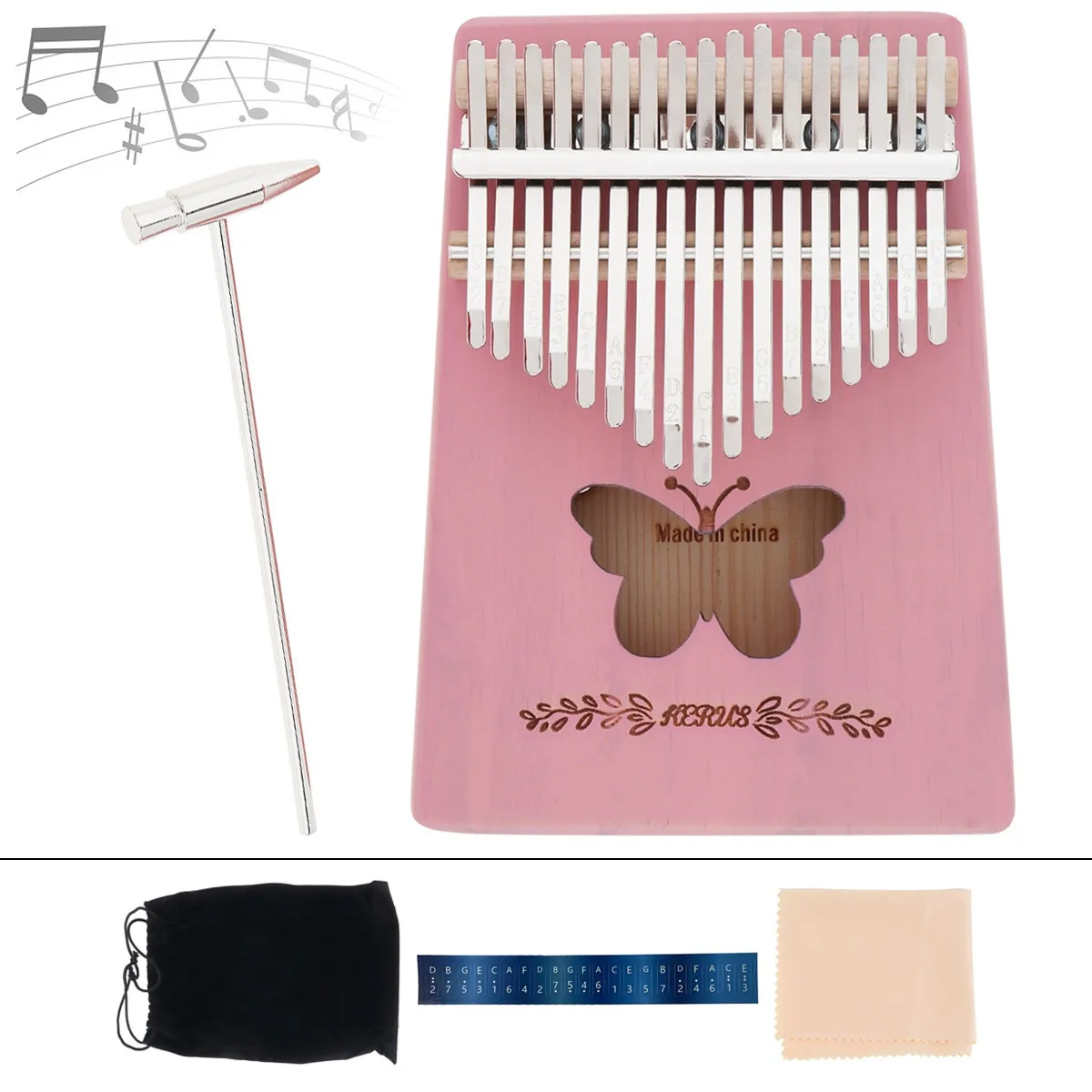 

17 Keys Kalimba Spruce Elk Sound Hole Thumb Piano Mbira Mini Keyboard Instrument with Tuning Hammer