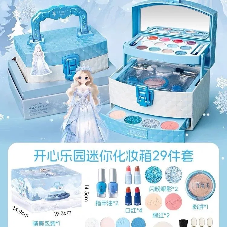 오리지널 소녀 공주 엘사 안나 리얼 화장품 뷰티 세트 장난감 상자 포함 어린이 패션 장난감 선물