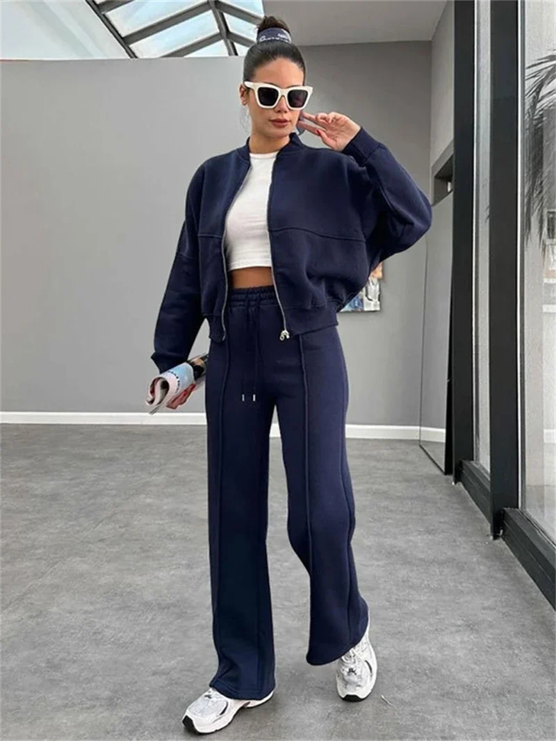 Streetwear 2 Piece Sets Women Outfit Winter Fall Clothes 2024 Women Solid Zip Up Top and Pants Sets Casual Sweatsuits Woman Sets