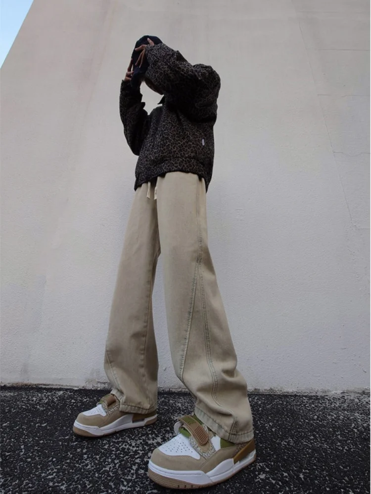 

Waed Vintage Yellow Clay Jeans Men's Straight Leg Loose Wide Leg Pants American High Street Sle Autumn Trendy Brand Jeans