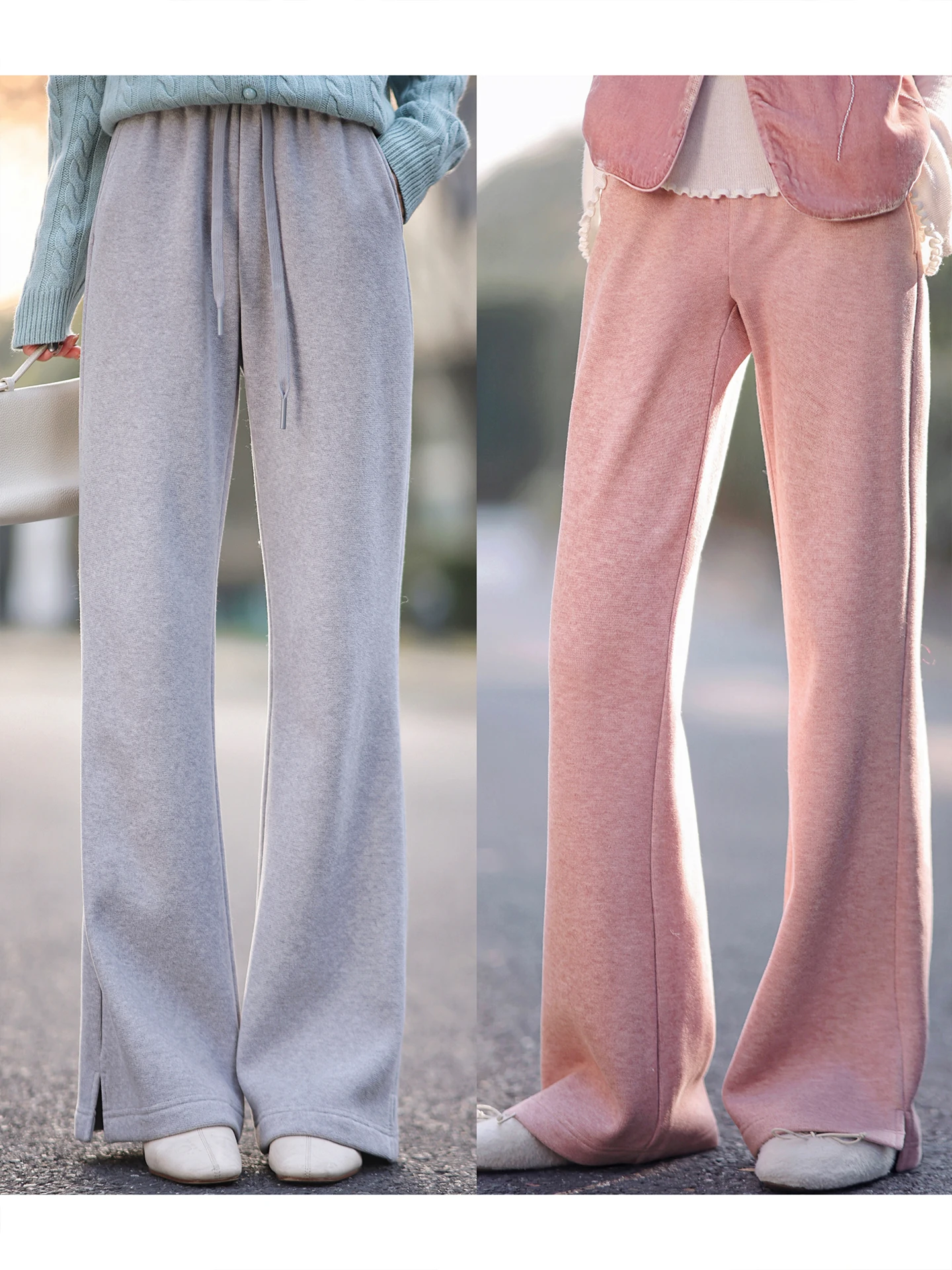 

Zhaodaxi Women's Flared Pants Elastic Waist Fleece Lined Thickened Version Rice Noodle Leggings Casual Trousers