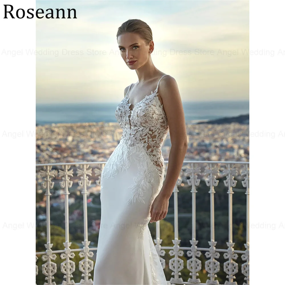 فساتين زفاف حورية البحر الفاخرة المخصصة على شكل قلب من التل والدانتيل مزين بقطار محكمة فساتين زفاف طويلة بدون ظهر فيستدو دي نوفيا #3