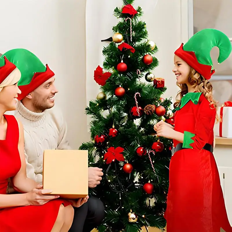 Mädchen Weihnachten Elf Kostüm Set Cosplay Santa Claus Baby Kostüm Kleid Elf Hut Gürtel Schuhe gestreifte Strümpfe für Jungen