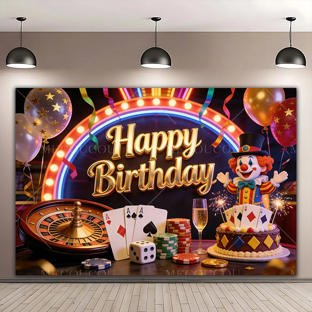 Red Gold Glitter Casino Backdrop Night Poker Las Vegas Play Card Roulette Curtain Birthday Party Banner Photo Custom Studio Prop view 4