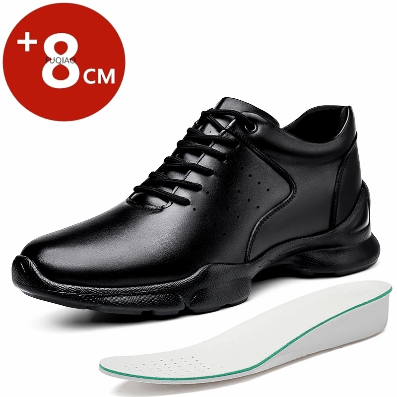 8CM Height Increase Men Cow Leather Oxford Casual Shoes Comfor Lightweight Non Slip Commuting Outdoor Elevator Sneakers Women