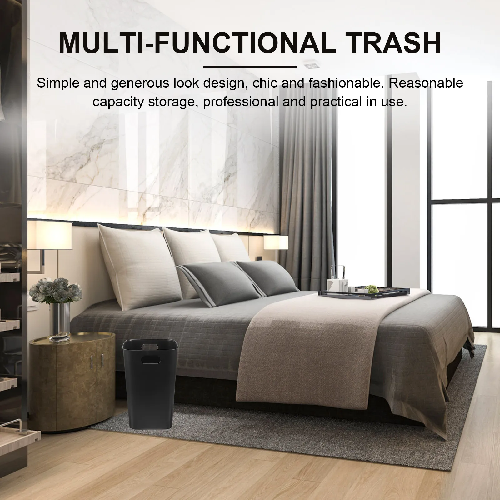 

Black Lidless Kitchen Trash Can Bathroom Bedroom Office Living Garbage Bin Plastic Outdoor Simple Large Easy Thickened