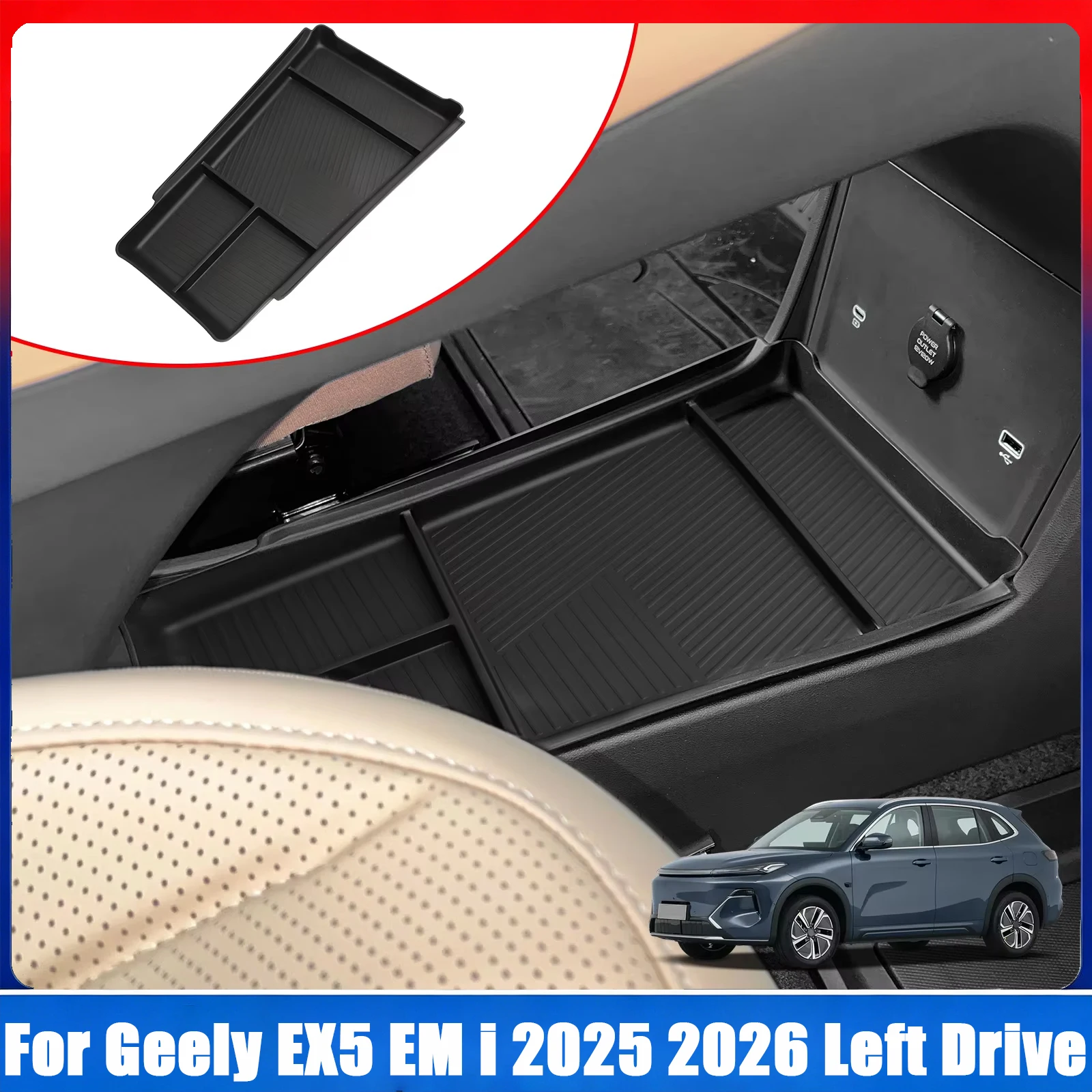 Car Central Lower Layer Tray TPE Console Storage Box Organizer Accessories Tidying For Geely EX5 EM i 2025 2026 Left Drive