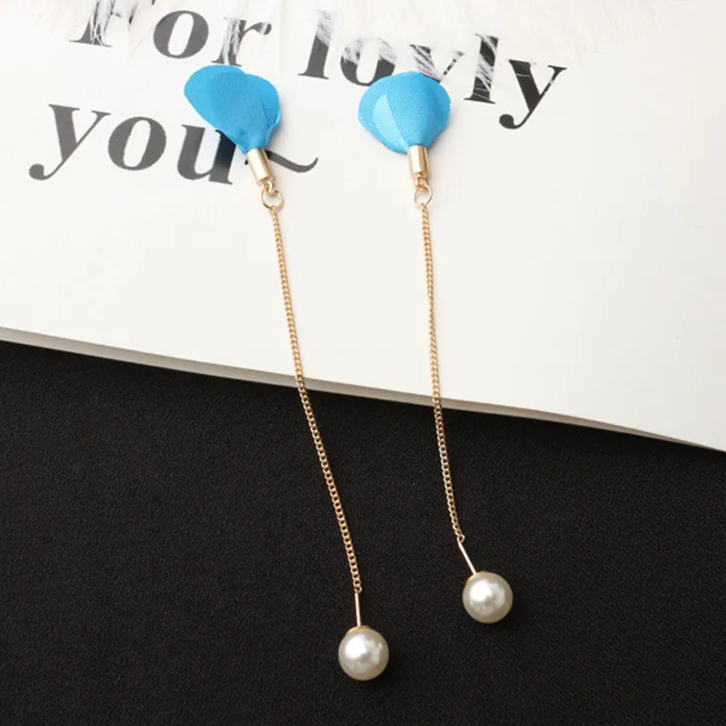 New 8 Colors Flower Long Tassel Earrings For Women Fashion Imitation Pearl Earrings Ear Line Elegant Wedding Party Jewelry Gift