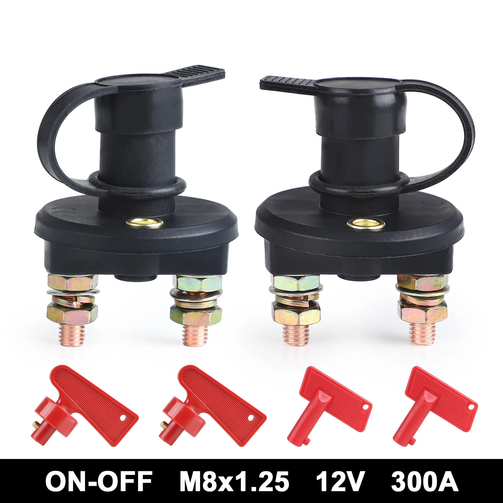 

300A 12V Cut Off Battery Main Kill Switch For Truck Boat Car With 4 Red Keys Car Modify Isolator Disconnector Switch Studs M8