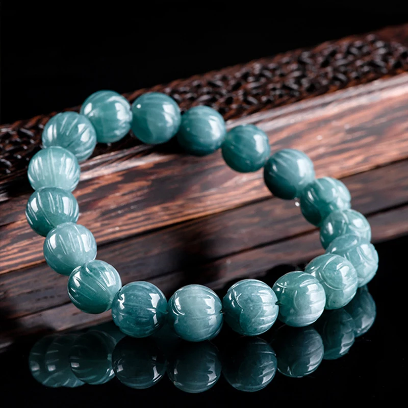 

Натуральный браслет из синего жадеита класса А с цветком лотоса, ручной работы, изысканное роскошное ювелирное украшение, модные браслеты, праздничные подарки для мужчин