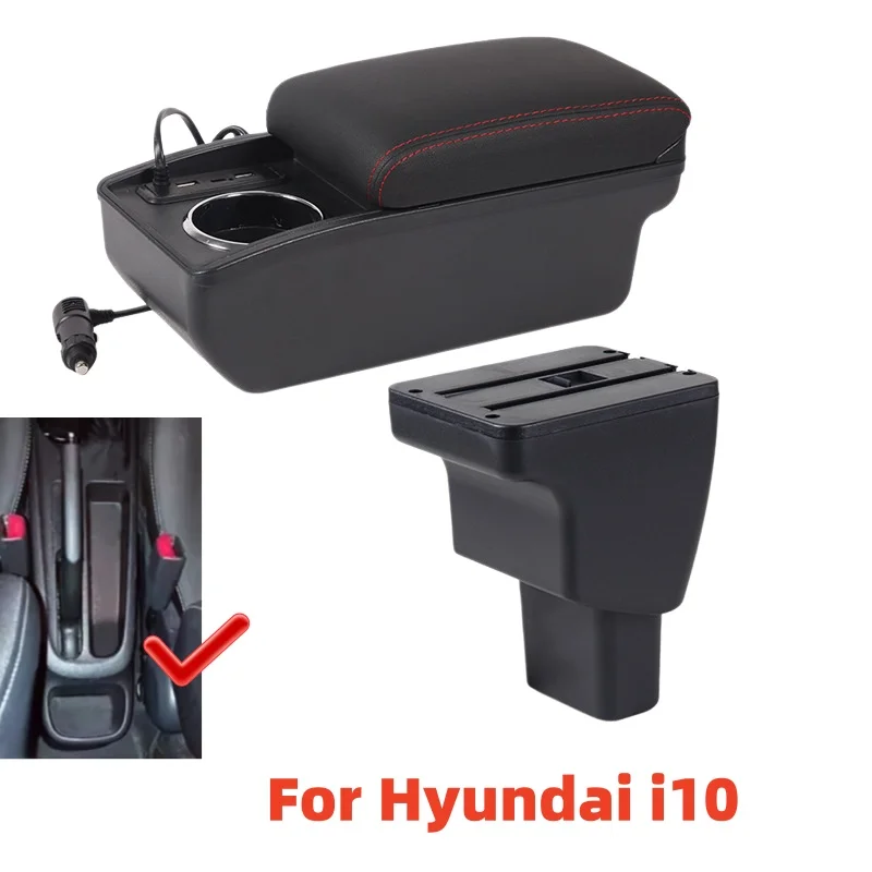 

For Hyundai i10 Car Armrest Arm Rest Center Console Storage Box with fast charging cup holder New Model Accessory