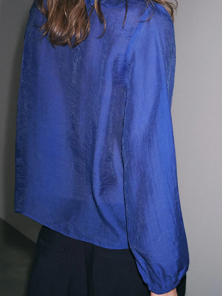 Fashionable V-Neck Long Sleeve Shirt Women's Spring New Arrival Layered Decorative European Style Top for Ladies
