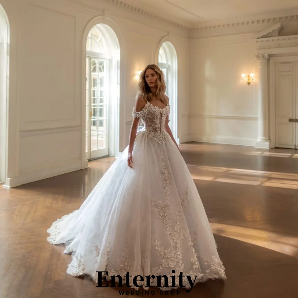 Robes De mariée personnalisées à lacets, col rond, sans manches, pour femmes, charmantes, simples, avec des appliques en dentelle, robes De mariée