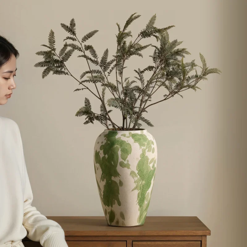 Wabi Sabi Retro Ceramic Vase, Aesthetic Floral Vase for Entryway Living Room, Luxury Creative Home Decor Tabletop Ornament