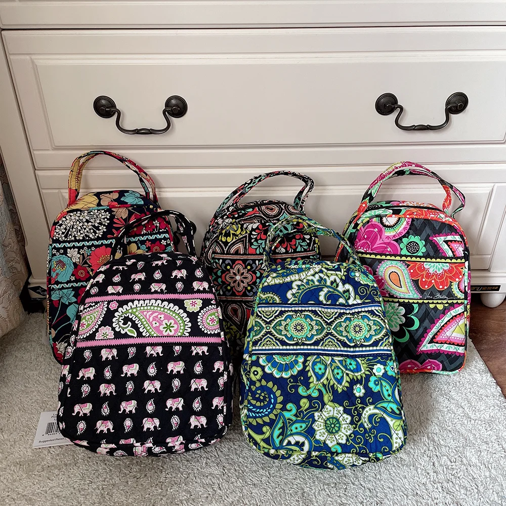Bolsa de almuerzo con estampado ecológico de algodón puro VB, bolsa de preservación con bolsa de picnic de viaje impermeable en el interior