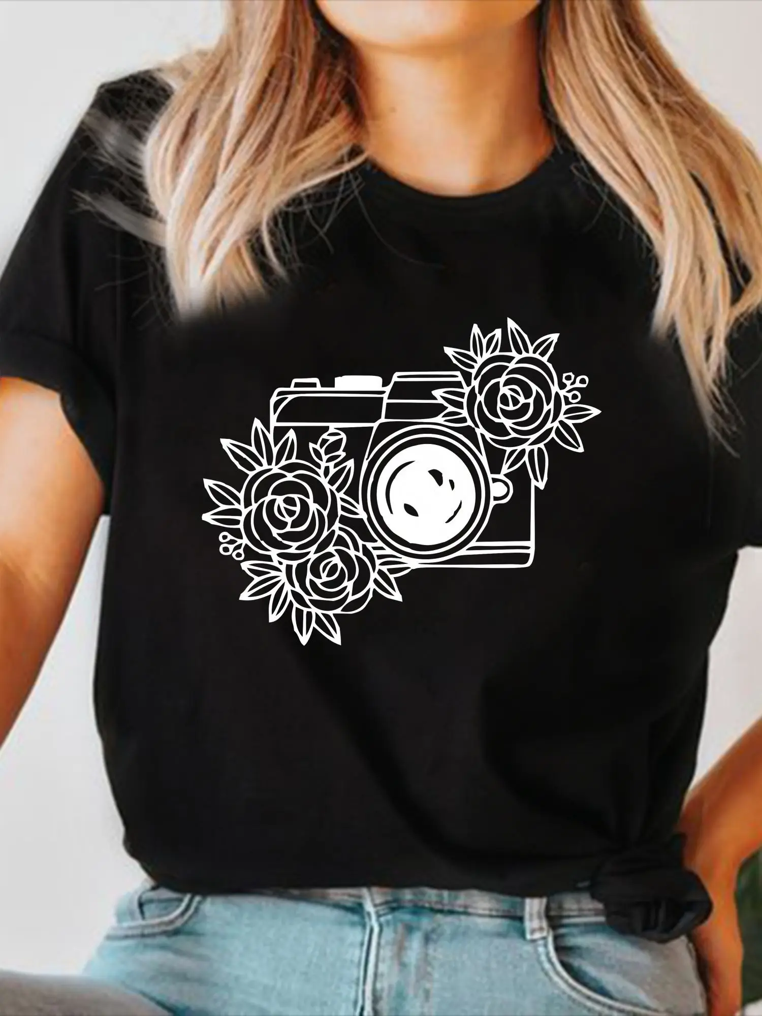 2025 نمط إلكتروني جديد مطبوع للجنسين موضة الشارع بأكمام قصيرة من القطن الخالص ورقبة مستديرة وأكمام قصيرة