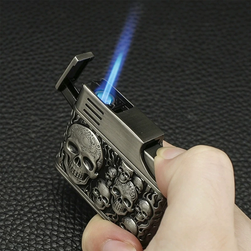New Relief Craft Windproof Lighter, Portable Metal Inflatable Direct Charging Outdoor Portable Cigarette Lighter, Men's Gift