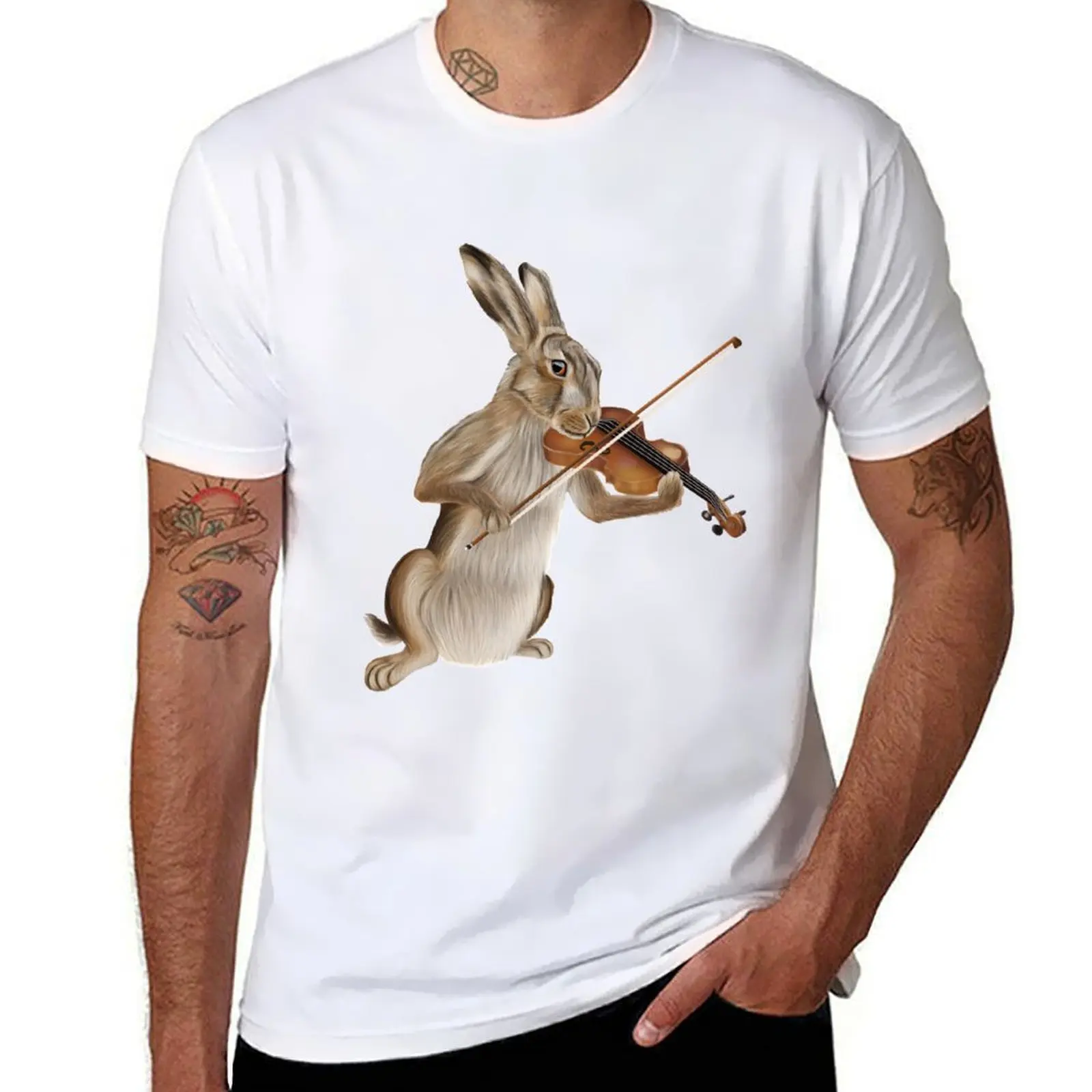 

violin the shirts cotton Hare white for man t rabbit shirt t man - t playing shirts funny fiddle man pack T-Shirt for casual