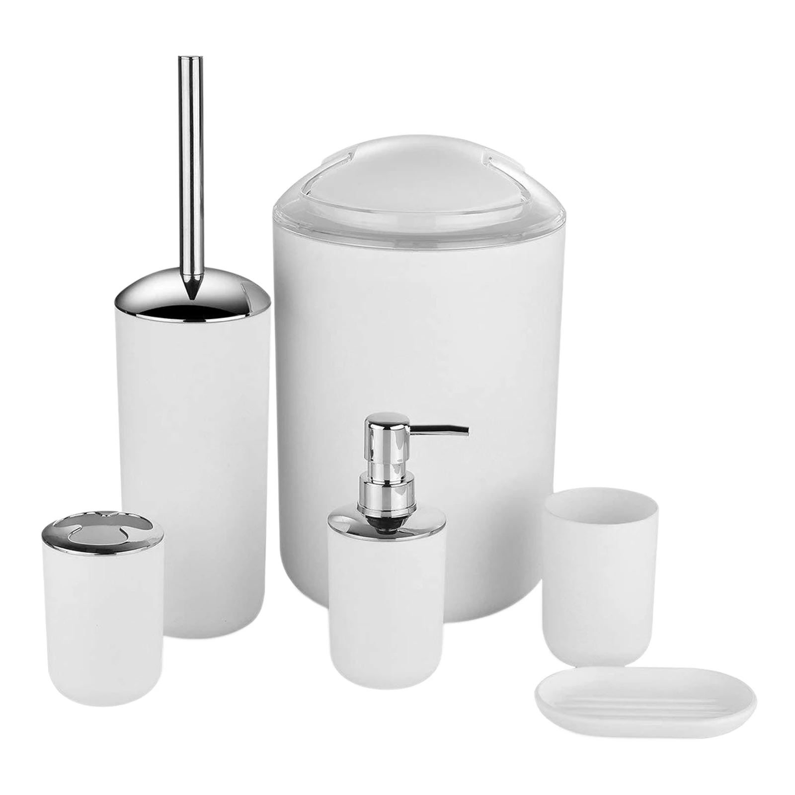 Bathroom Accessories Set,6 Pcs Gift Set Toothbrush Holder,Toothbrush Cup,Soap Dispenser,Soap Dish,Toilet Brush Holder,Trash Can