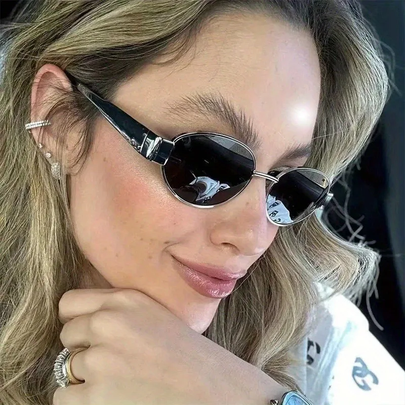Retro punk Sun Protection Sunglasses Vintage New Women's Metal Oval Sun Glasses Ladies Classic Eyewear UV400 Gafas De Sol image 4