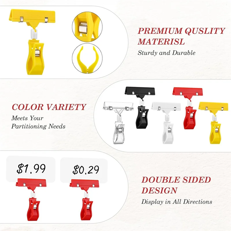 ABSF 50 Pcs Plastic Sign Holder Clips For Display 5 Color Plastic Price Sign Rotatable Merchandising Price Tag Holder
