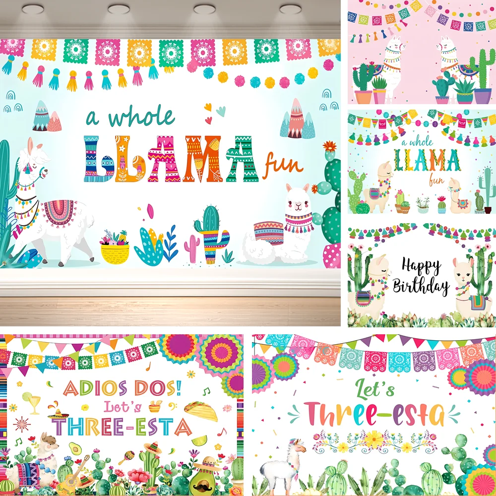 Dewprint Whole Llama Fun Birthday Backdrop Colorful Alpaca Cactus Mexican Papel Picado Fiesta Kids Party Banner Decor Supplies