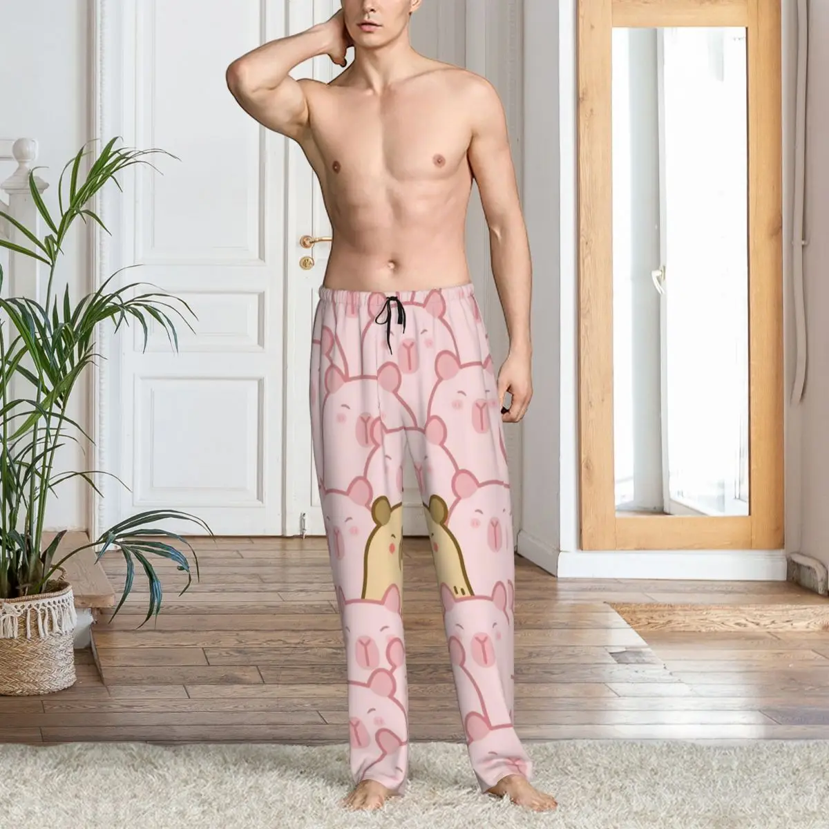 Calça de pijama capivara personalizada masculina fofa anime lounge sleep stretch pijamas com bolsos