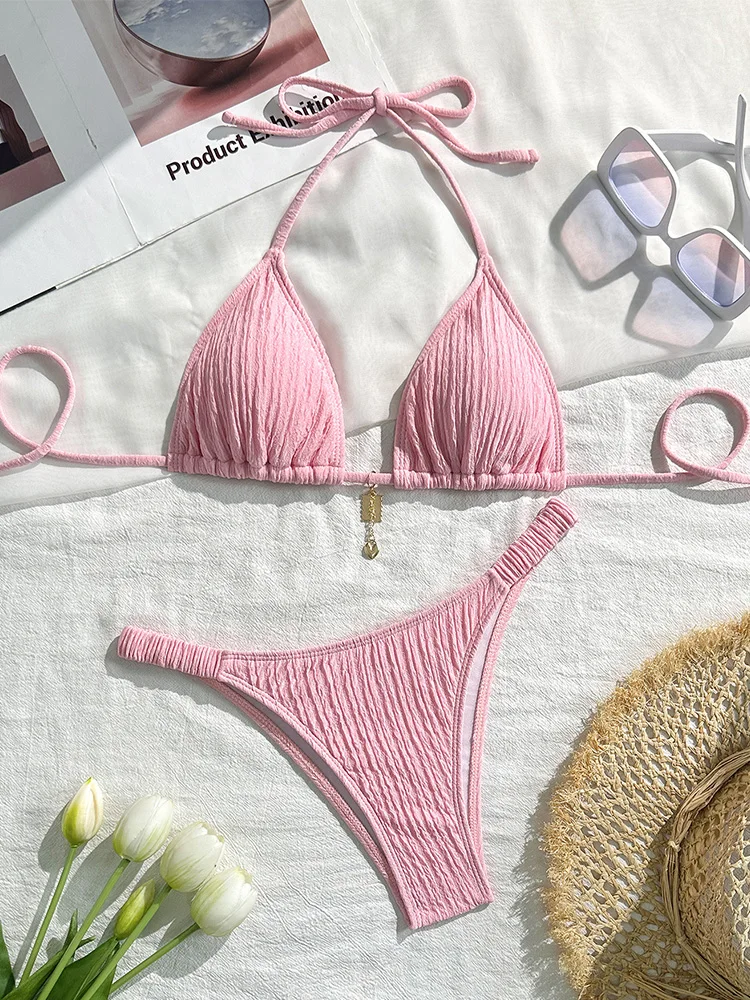 2026 women's brand new all season backless fashion sexy lace up bikini 2-piece set split swimsuit beach Brazil