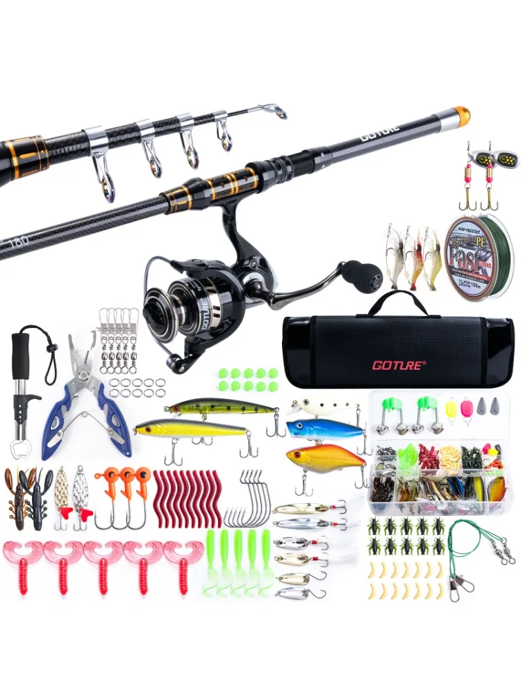 

Goture Rod Combo Full Kits with 1.8m Telescopic Fishing Rods and Spinning Reels Fishing Tackle Set Fishing Bag Hooks Accessories