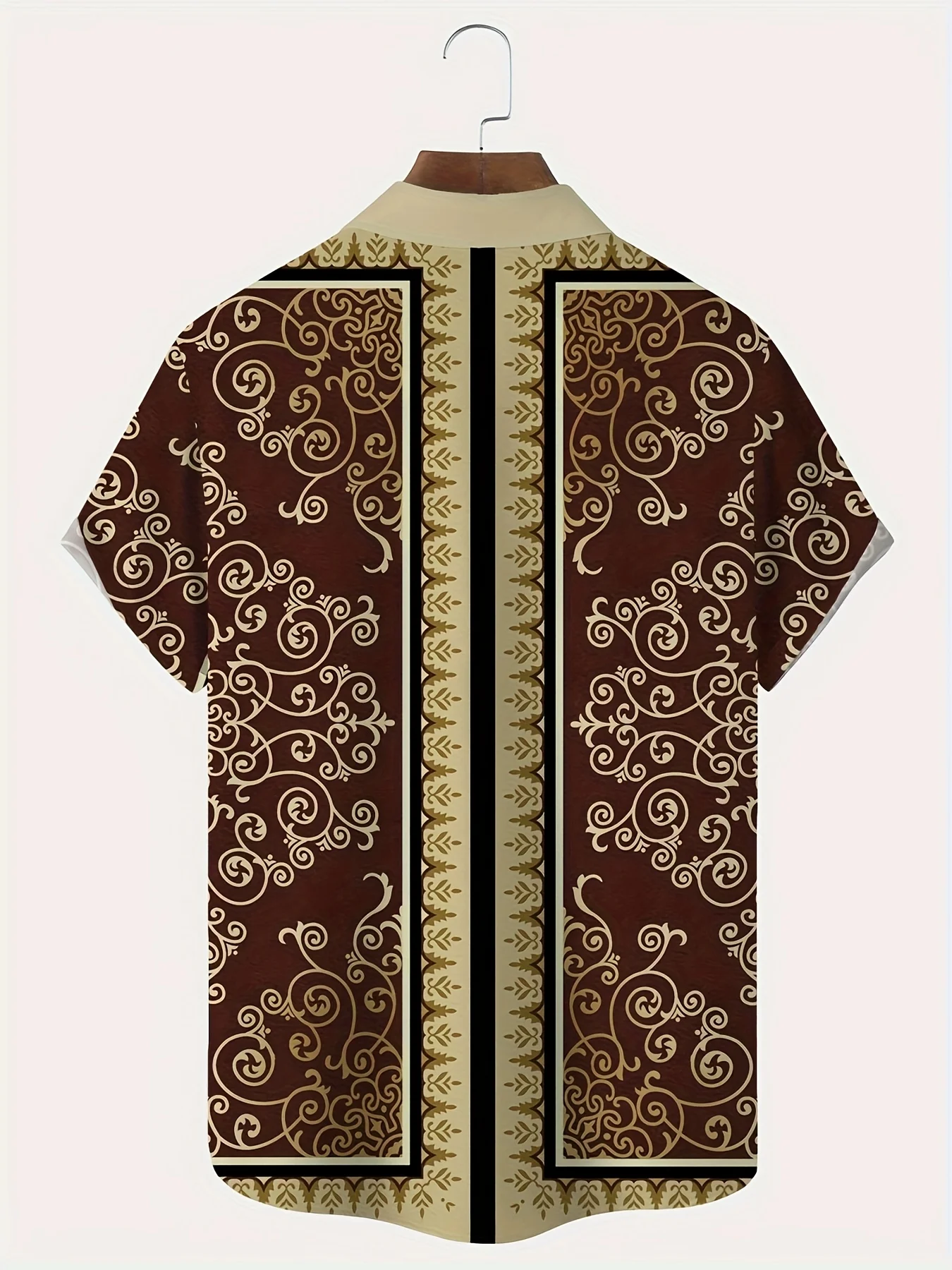 Men's Shirt Vintage Golden Scroll Baroque Print Short Sleeve Turn Down Collar Loose Summer Casual Tops Mens Clothing
