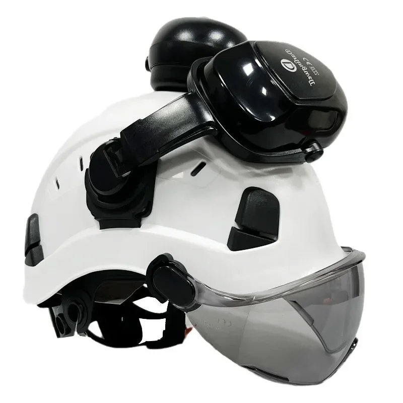 CE Construction Safety Helmet With Goggles Visor Ear Muffs  ABS Hard Hat ANSI Industrial Work Head Protection Rescue