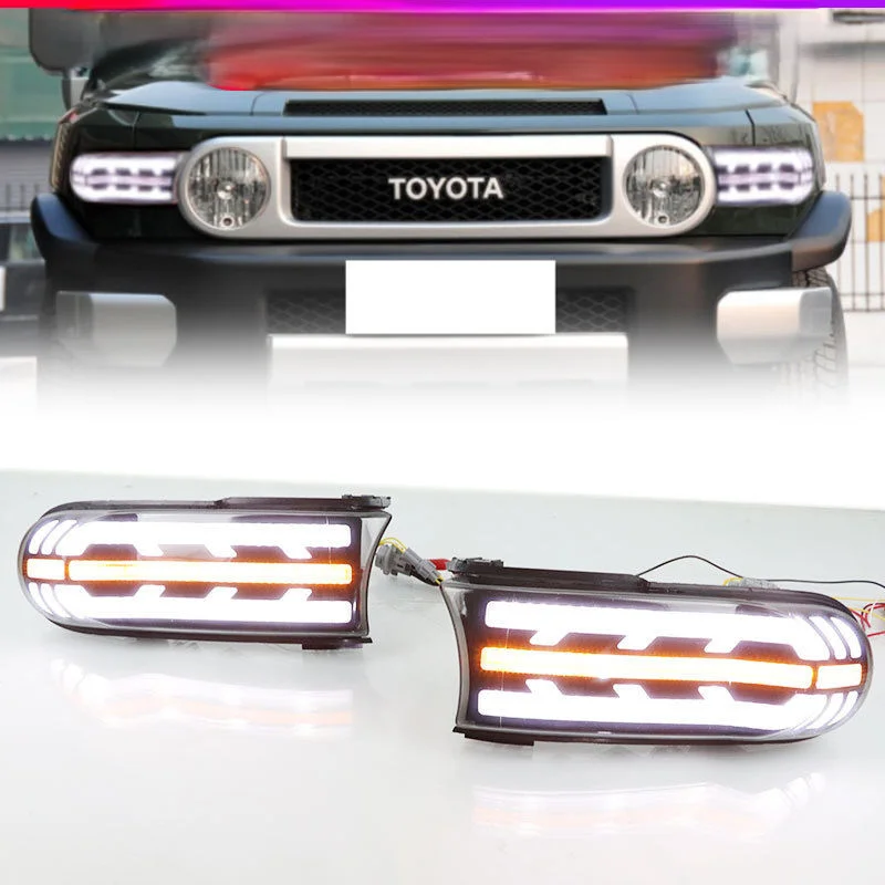 

1 комплект автомобильных светодиодных фар DRL дневных ходовых огней для Land cruiser FJ 2007-2022 противотуманные фары с желтым указателем поворота Противотуманные фары