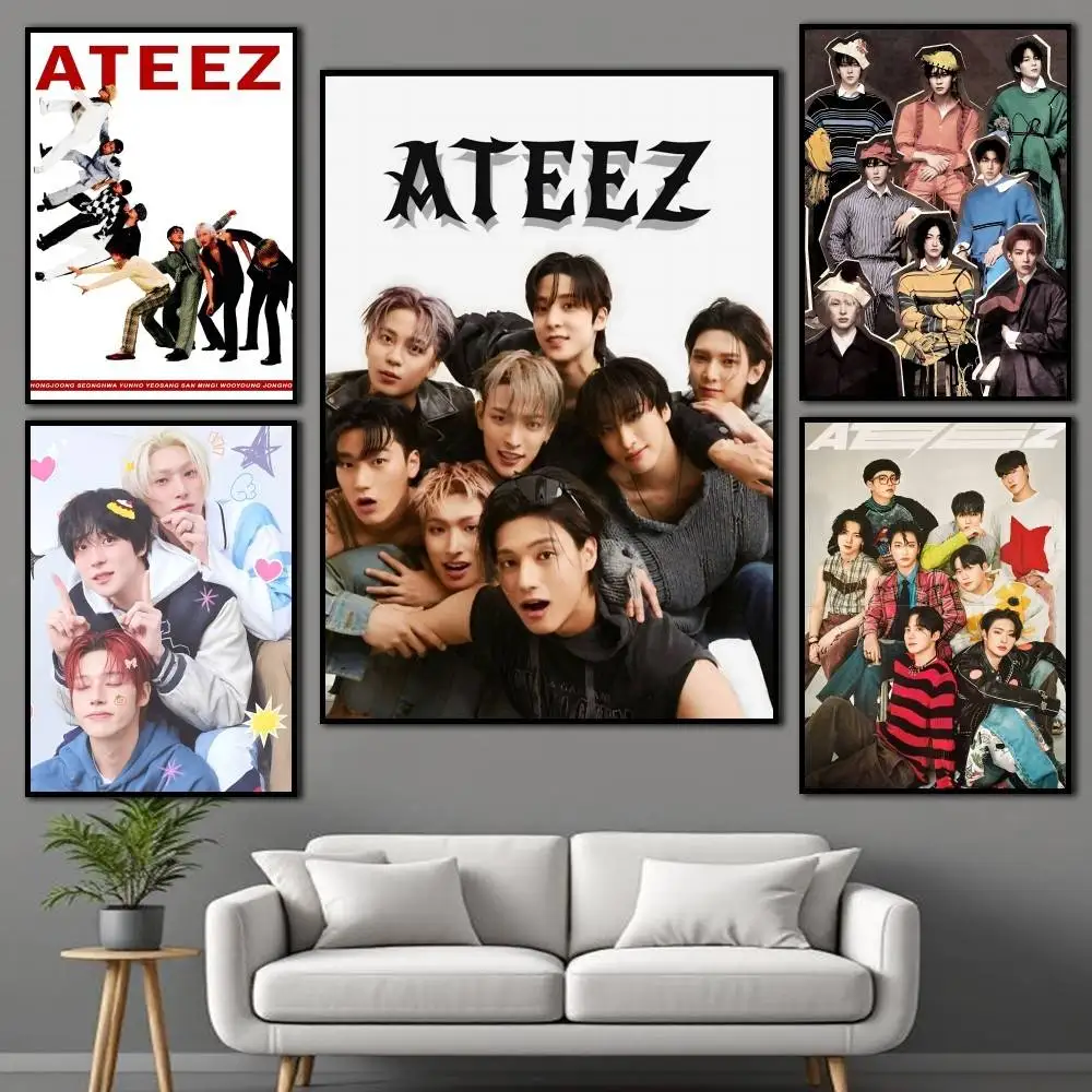 ATEEZ-Kpop Boy Crew  Poster Self-adhesive Waterproof Paper Sticker Coffee House Bar Room Wall Decor