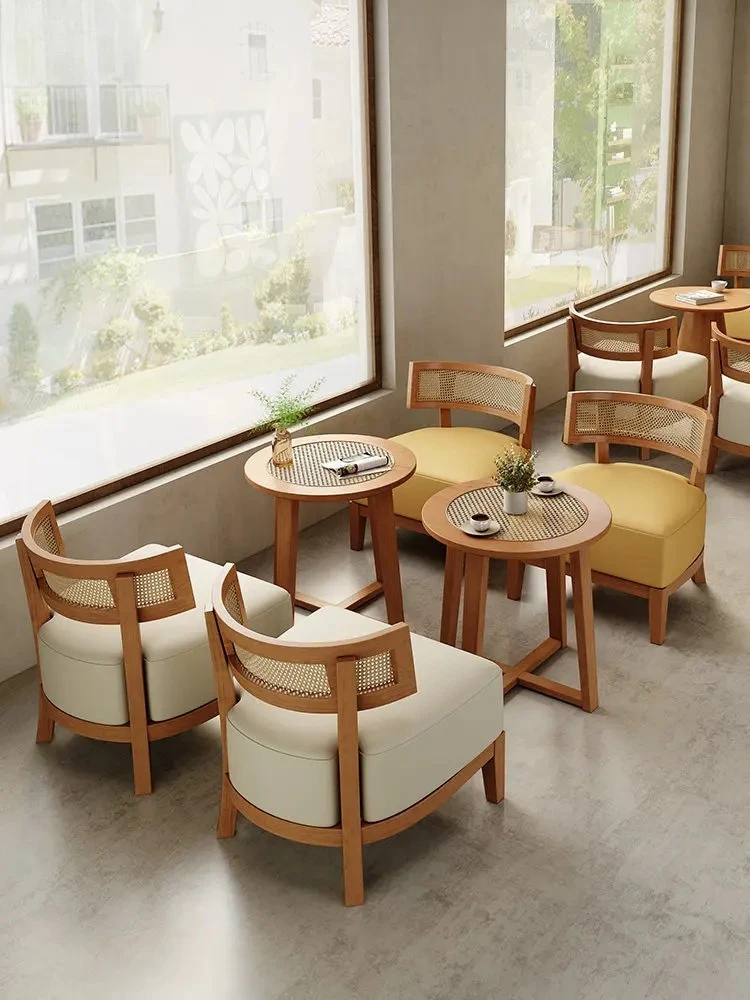 PYH Coffee Shop Negotiation Table and Chair Set Milk Tea Shop Woven Solid Chair Dessert Shop Leisure Table and Chair