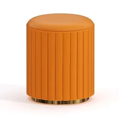 New Wholesale Metal Modern Luxury Leather Upholstered Ottoman Golden Trim Round Stool