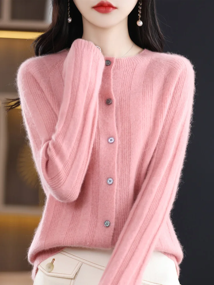 

Spring Summer Women Female O-Neck Striped Knitted Long Sleeve Pullover Sweater Cardigan Soft Solid Comfortable Casual