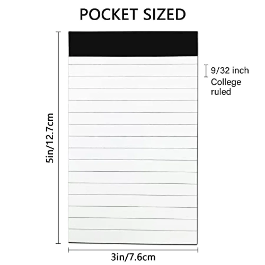 6 Pcs Note Pads Refills 3 x 5 ch Memo Small Notebook Writg Pads with 30 Sheets Each Pad College Ruled Led Paper NotePads White
