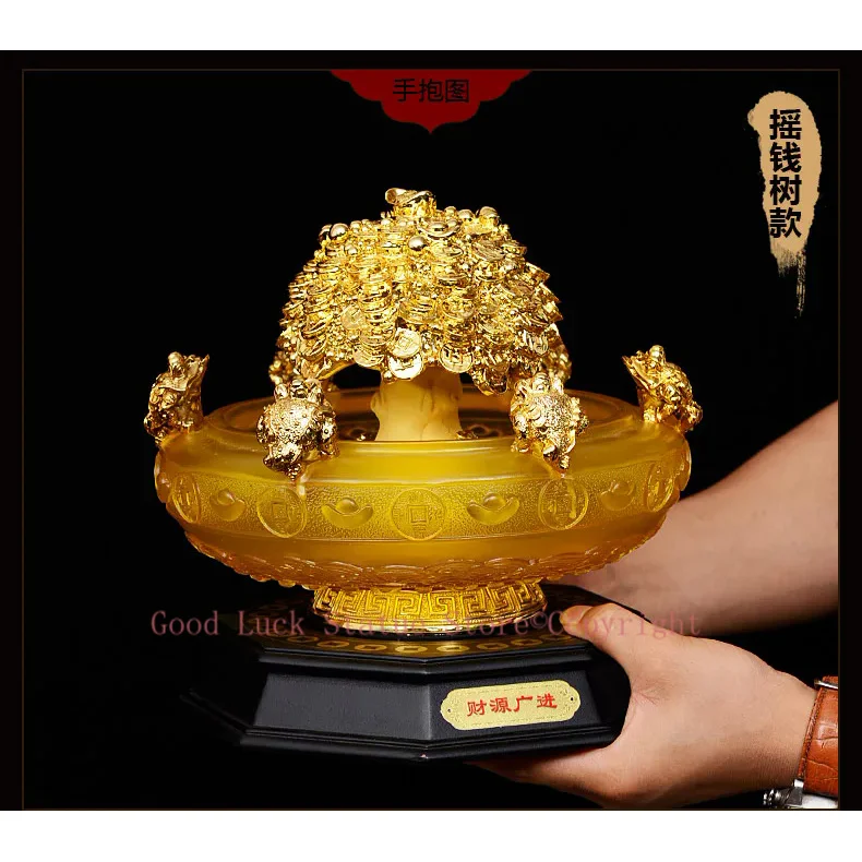 SHOP HOME hall Lobby Reception Mascot Inviting money GOOD LUCK GOLD crystal Wealth Money Pachira tree FENG SHUI JU BAO PEN