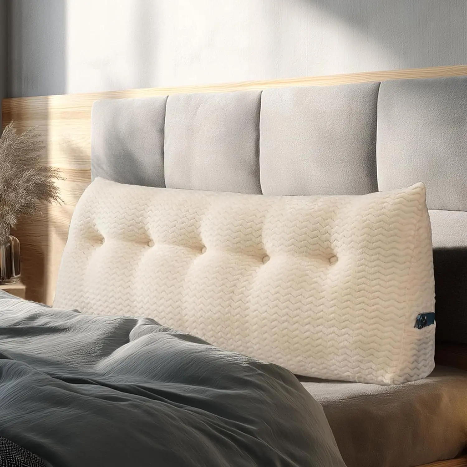 

Large Headboard Pillow Queen, Bed Rest Reading Pillow Bolster Triangular Pillow With 3D Velvet Washable Cover, Backrest