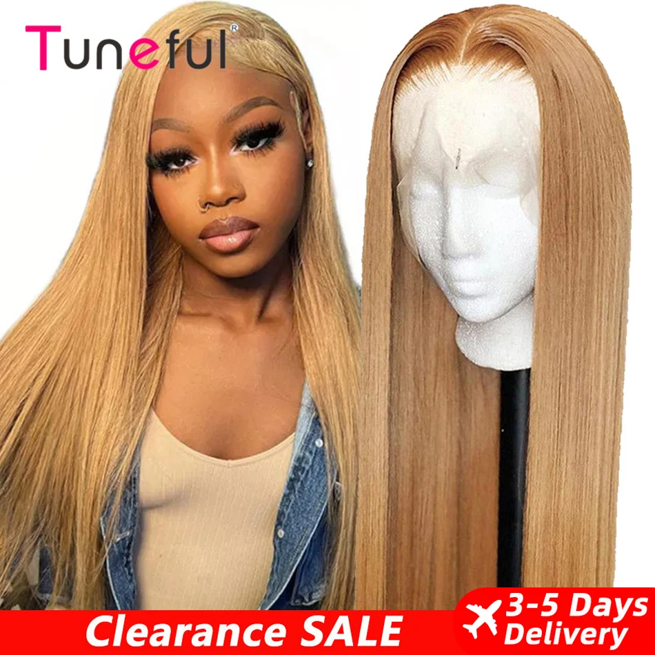 13x6 27# Honey Blonde Colored Human Hair Frontal Wigs Straight 180% 13x6 HD Transparent Lace Front Human Hair Wigs For Women