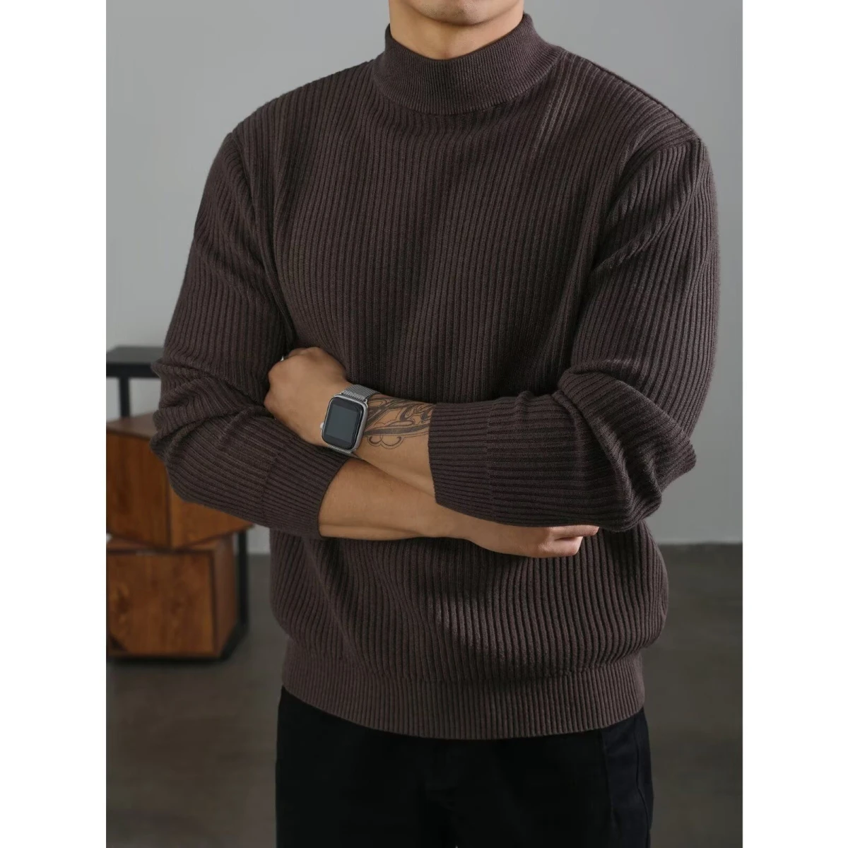 

High-End Australian Wool Sweater Casual Stripe Design round Ne Men's Knitted irt Winter Warm Lazy Sle Comfortable Fit