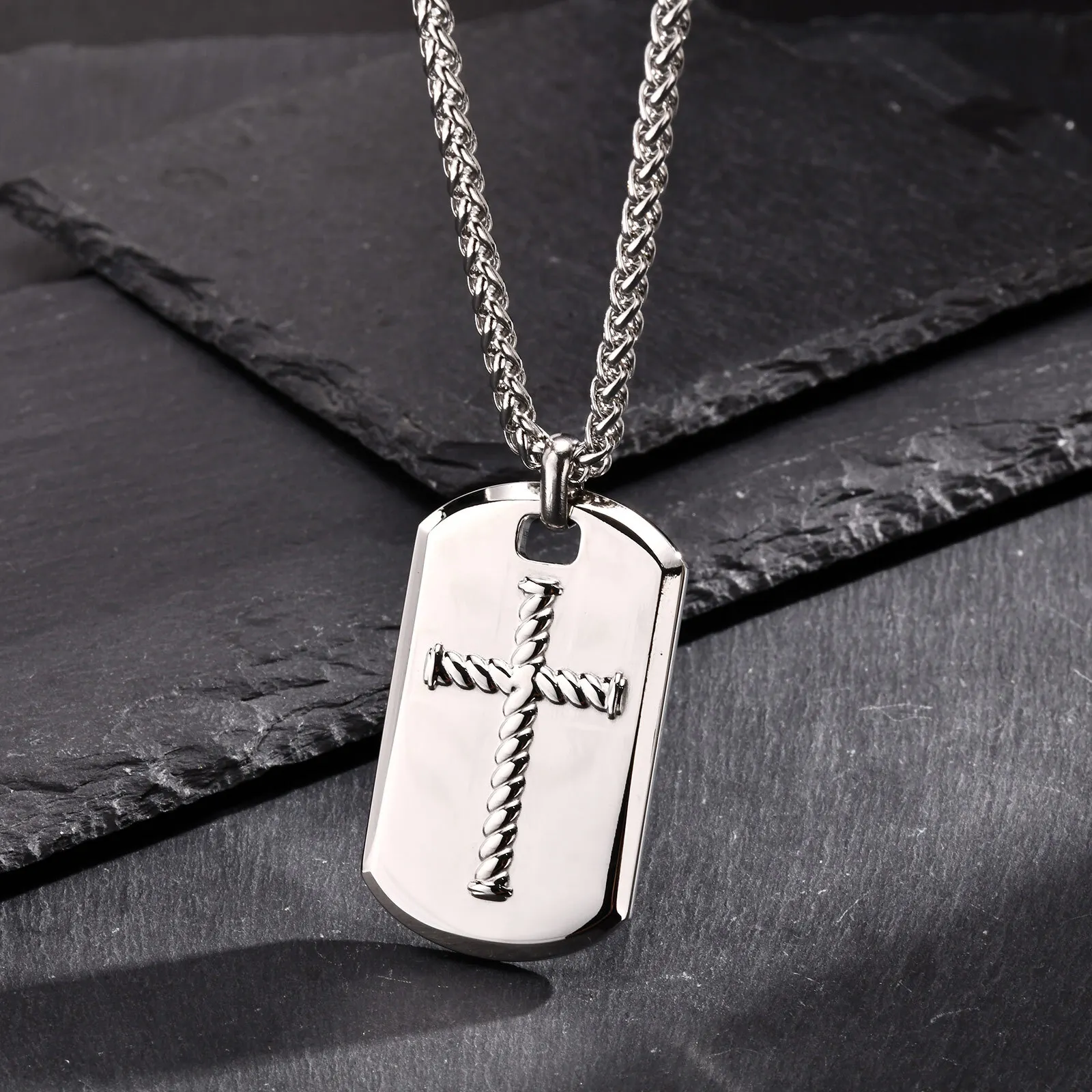 Cross DogTag Pendant Necklaces for Men Boys,High Polished Stainless Steel Pendant Necklaces,Jewelry Gifts for Husband DAD BBF